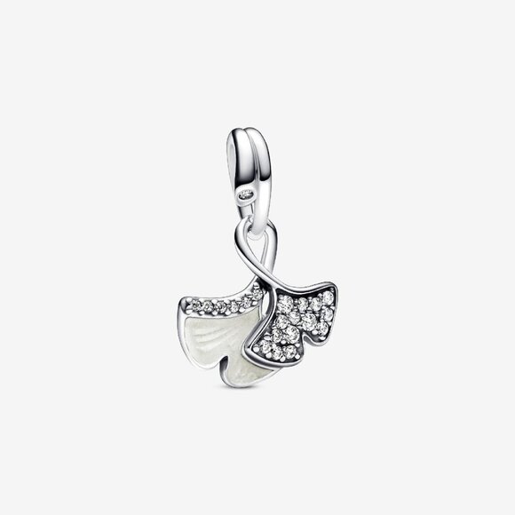 Pandora Double Gingko Leaves Sparkling Dangle Charm - Picture 1 of 5